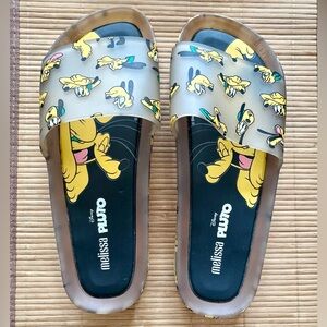 PLUTO Melissa Beach Slides + Mickey and Friends III Clear Beige Sandals Size 9